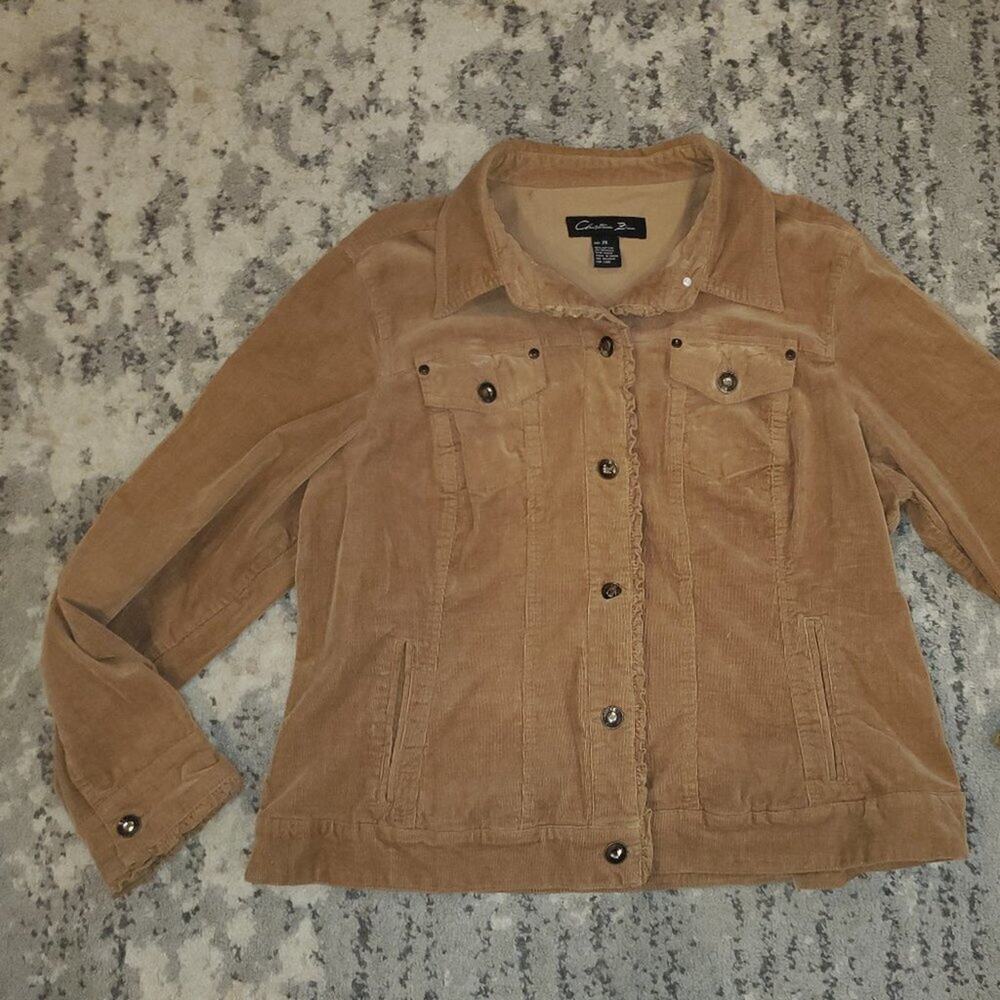 Christiana Zinn Jacket Womens Plus Size 2X Brown Corduroy Button Down Ruffle